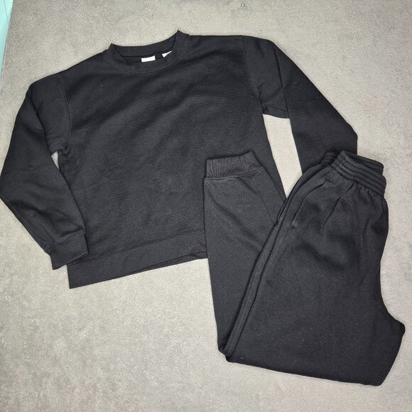 SJB Active Women's Petite Medium 8/10 2 Piece Black Sweatshirt Sweatpants Jogger - Picture 1 of 8